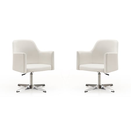 Manhattan Comfort Pelo Adjustable Height Swivel Accent Chair in White and Polished Chrome, PK2 2-AC030-WH